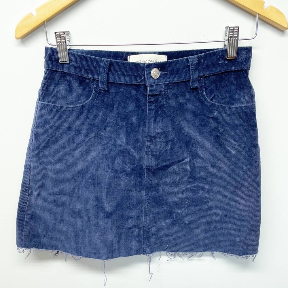 Caren Forbes Corduroy Blue Distressed Mini Skirt S